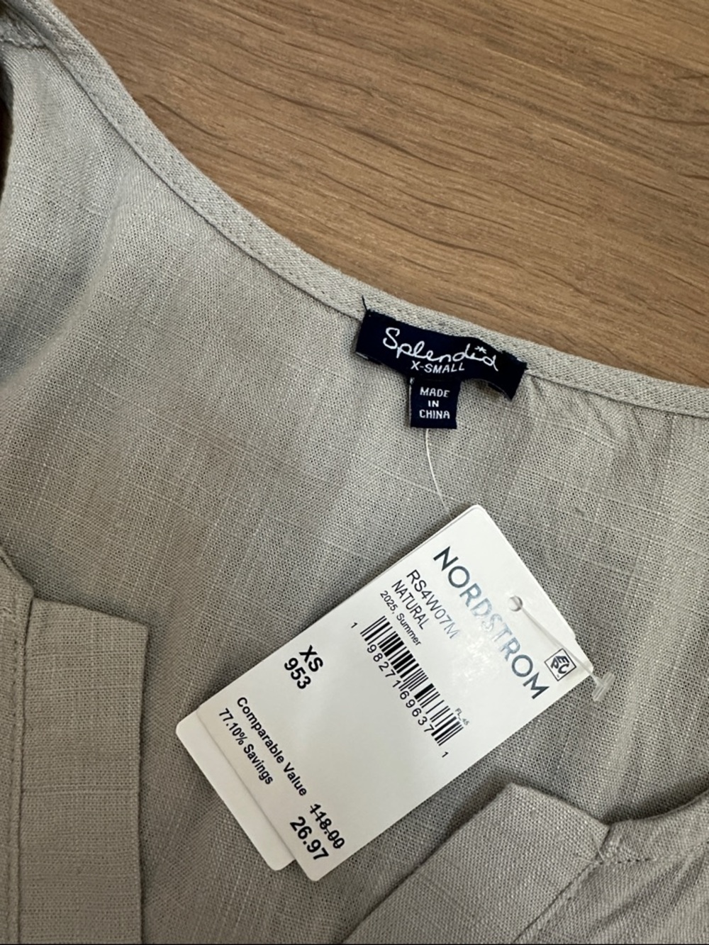 NWT Splendid Lara Split Neck Tank Linen Blend (Natural, XS) - Picture 6 of 9